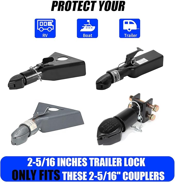 2516-B Heavy Duty Trailer Hitch Lock 2-5/16 Inch Bulldog or Ram Ball Coupler Anti-Theft,Travel RV/Camper/Boat/Truck/ATV/UTV/Flatbed/Cargo/Dump/Utility Trailer Tongue Lock Secure Design