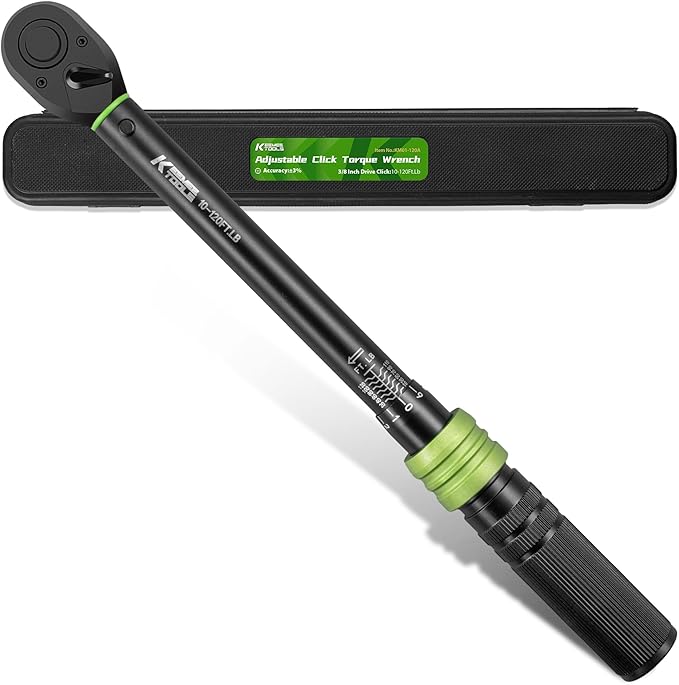 3/8-Inch Drive Click Torque Wrench - 10-120 Ft-Lb/13.6-162.6Nm, Adjustable Dual-Direction Torque Wrench with 3% Precision, 72 Tooth Head, Dual Range for Bike, Motorcycle and Car Repair