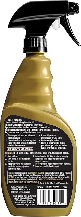 Rain-X PRO 620179 Graphene Exterior Detailer Spray, 16oz - Graphene Shield Technology Gently Removes Light Contaminants and Dirt, Enhances Gloss and Shine