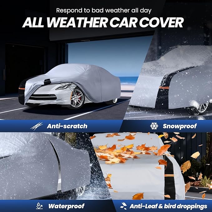 Coupe Car Cover Waterproof All Weather, 10 Layers Outdoor Car Covers for Muscle Car - Sun & Rain Protector Full Exterior Covers. Custom Fit Ford Mustang, Shelby Camaro, etc C4(Gift Towel/Storage Bag)