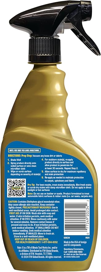 Rain-X 620234SRP Carpet & Upholstery Cleaner Repellent for Car Interiors & More, Cleans + Repels Spills while Preventing Stains, Fresh Scent 16 Fl Oz.