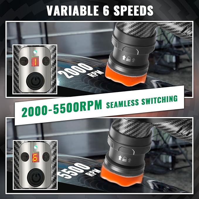 BATOCA S5 Cordless Mini Car Polisher Buffer Sander Dual Action Rotary Polishing Machine for Car Motorcycle Detailing Polish Buffing 1inch 2inch 3inch Polishing Pad Kit with 2x 12V Battery 2000-5500RPM