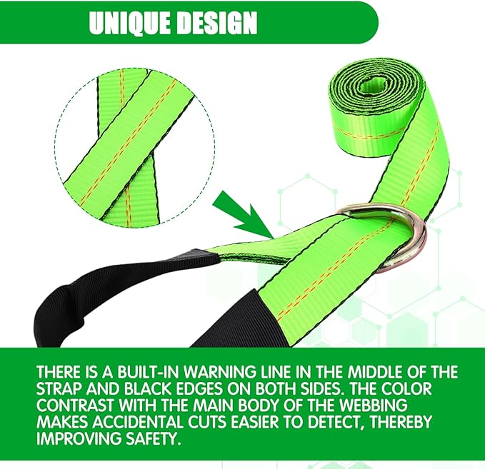 12 Pack Lasso Tow Truck Straps with D Ring 11, 000 Lbs Break Strength D Ring Auto Tie Down Wheel Lift Trailer Strap for Hauling Utv SUV Wrecker Rollback (2" X 10ft,Green)