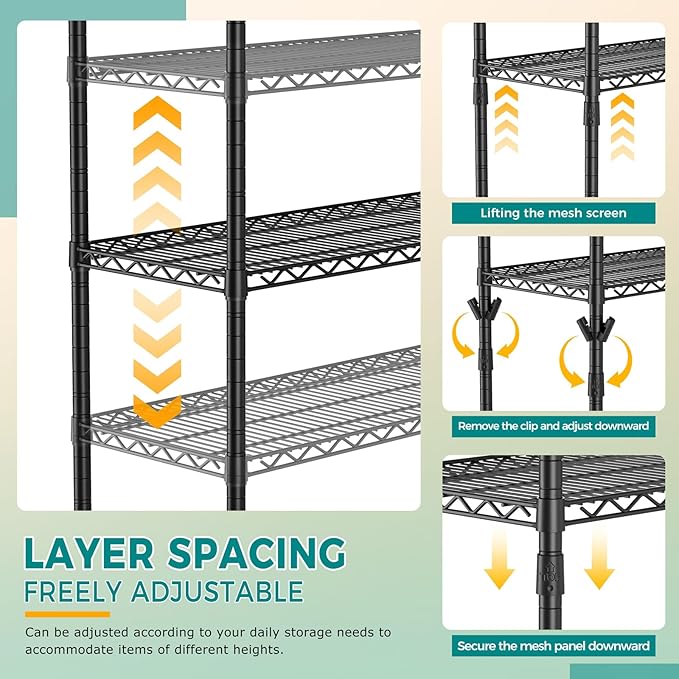 SINGAYE 4 Shelves Adjustable Shelf Heavy Duty Shelves 1400LBS Wire Storage Shelving Metal Organizer Wire Rack Black 18" D X 46" W X 59" H