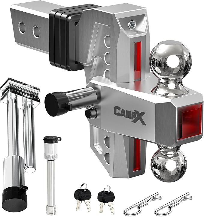 Adjustable Trailer Hitch Fits 2" Receiver, 6" Drop & Rise, Dual Solid Ball 2" and 2-5/16"(18,500 LBS GTW), Heavy Duty Aluminum Tow Hitch