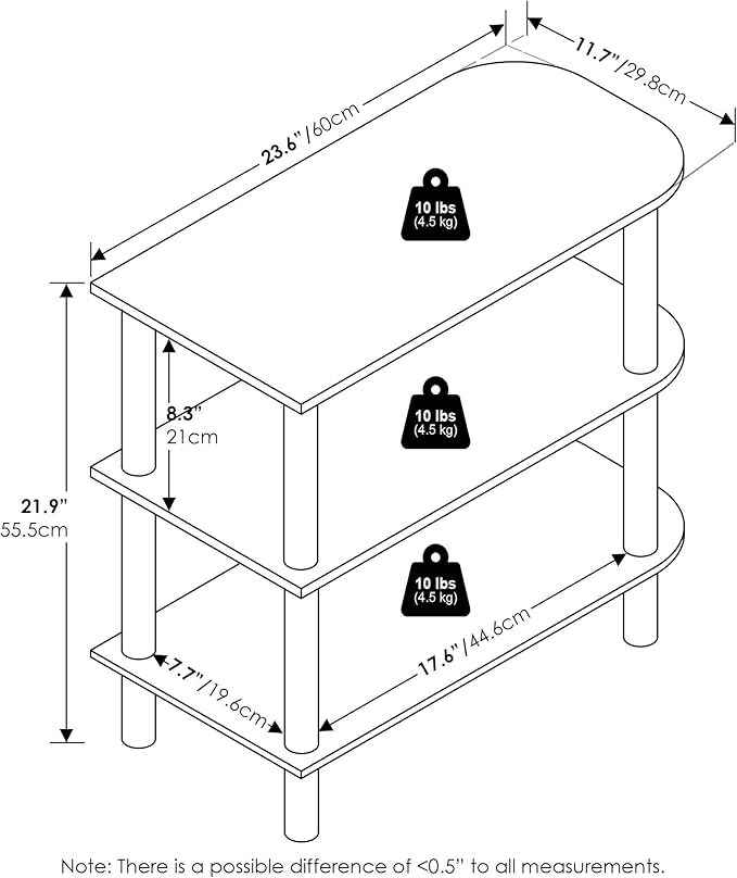 Furinno Turn-N-Tube Shoe Rack, 3-Tier Shoe Organizer, Shoe Rack Storage with Curved Freestanding Organizer, 11.7 x 23.6 x 21.9, for Closet Entryway, Office, Garage, Dark Espresso