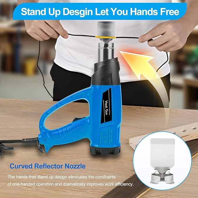 【1800W・140℉~1112℉】Heat Gun (60℃-600℃) Fast Heating Heavy Duty Hot Air Gun Kit Variable Temp Control Overheat Protection with 5 Nozzle for Crafts, Shrink Tubing, Stripping Paint, Resin, Soldering