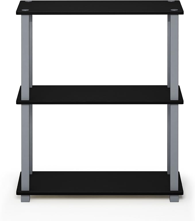 Furinno TURN-S-TUBE Storage Shelves Set of 2, 3-Tier Book Shelf, Corner Shelf, Toolless Open Shelves, Square Tubes, for Organization and Storage, Living Room, Garage, Home Office, Black