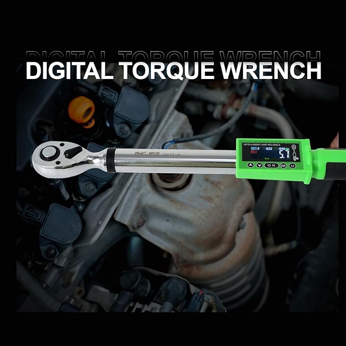 UPGRADE 1/2 Inch Drive Digital Torque Wrench 8-160FT-LB/10-220N.M, Torque Range Accurate to 2%, Electric Torque Wrench with Buzzer and LED Flash Notification for Bike/Motorcycle/Auto Repair