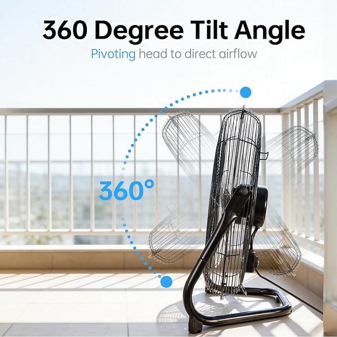 20 Inch Floor Fan,Heavy Duty Metal Industrial Fan - High Velocity Fan with 3 Speeds & Tilt, Powerful Metal Fan for Shop, Garage, Patio & Bedroom