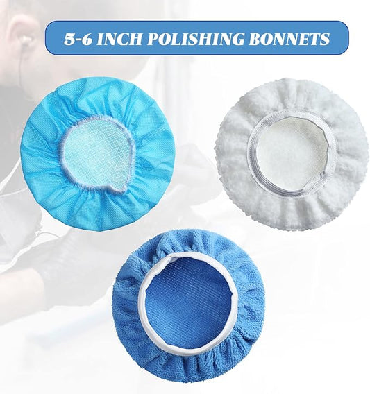 Mudder 40 Pieces Buffer Pads Cover Car Polisher Bonnet Orbital Buffer Bonnets Microfiber Waxers Bonnet Set Including 24 Microfiber 8 Plush 8 Non Woven for Polisher(5-6 Inch)