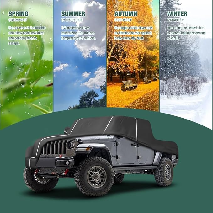 Fluorescent Strip Design Waterproof Car Cover Compatible for Jeep Gladiator 2019-2024 All Weather 6 Layers Full Car Cover Safe Parking at Night with Storage Bag