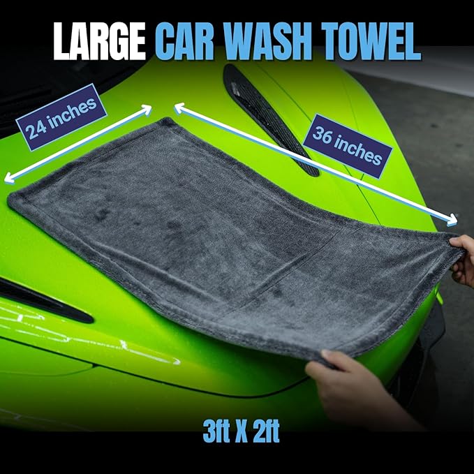 Car Drying Towels Extra Large Super Absorbent - Professional Grade 1400 GSM 24"x36" Microfiber Twisted Loop Design Is The Perfect Choice When You Want A Safe Scratch Free And Streak Free Finish