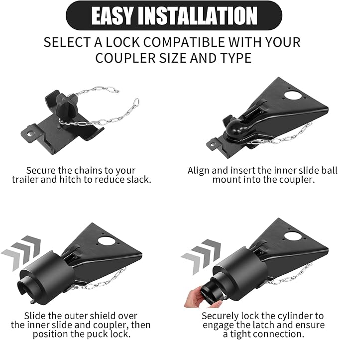 2-5/16" Heavy Duty Trailer Hitch Lock - Ball Coupler&Safety Chains Anti-Theft,Travel RV/Pop-Up Camper/Boat/Truck/Motorcycle/ATV/UTV/Flatbed/Cargo/Dump/Utility Trailer Tongue Lock Secure Design