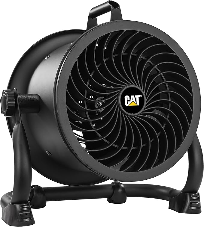 Caterpillar® fan (HVD-9AC) 9”-Blade High-Velocity Drum Fan (Black, 2-in-1): 940 CFM, 4-Speed, 360° Pivoting Head, Dual Ball Bearing Motor with Die-Cast Cover