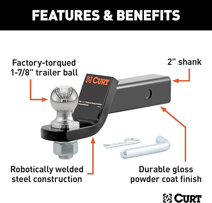 CURT Manufacturing 45034 Class III 2" Loaded Ball Mount with 1-7/8" Ball
