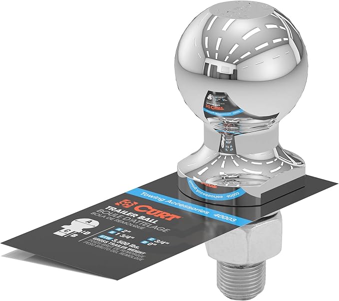 CURT 40003 Chrome Trailer Hitch Ball, 3,500 lbs, 2-Inch Diameter, 3/4 x 1-3/4-Inch Shank, Universal Fit (Pack of 2)