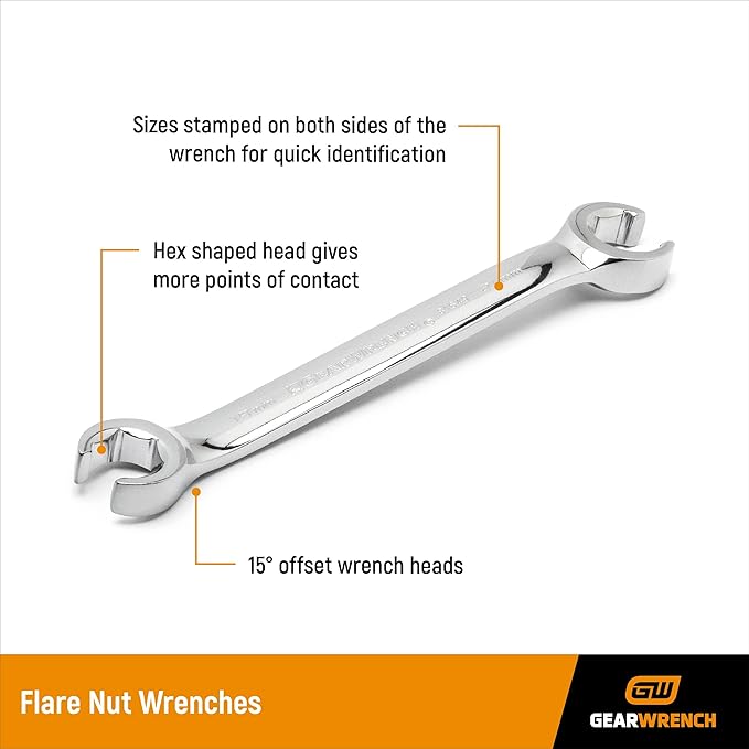 GEARWRENCH 6 Pc. Flare Nut Wrench Set, Metric - 81906