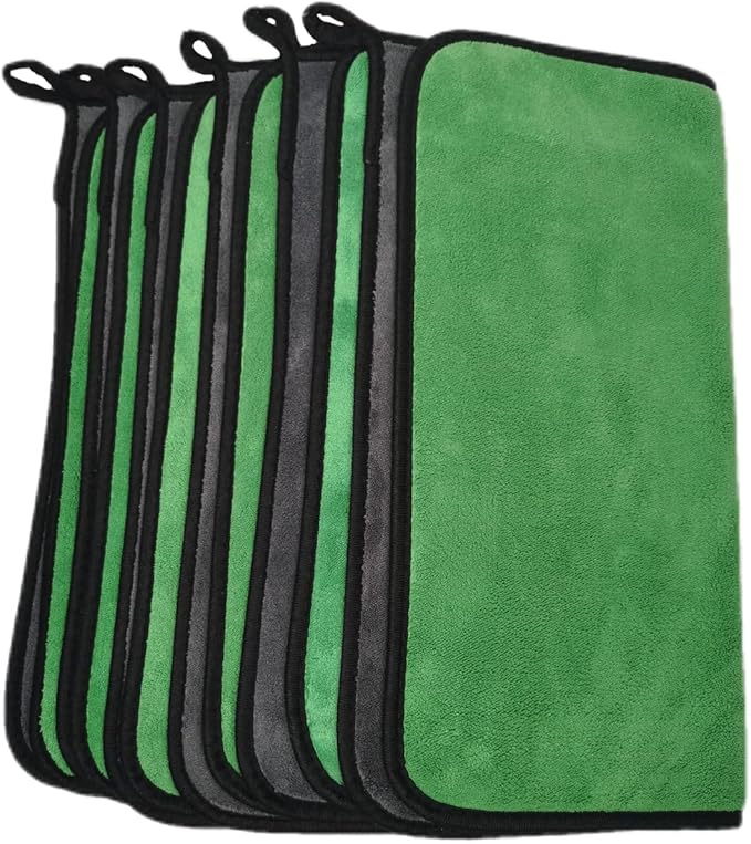 SOFTBATFY Ultrasoft, Large, Thick and Quick Drying Car Microfiber Cleaning Towel 800GSM Polishing Waxing Auto Detailing Towel Cloth (6pack,16 x 16inches) (Grey- Green)