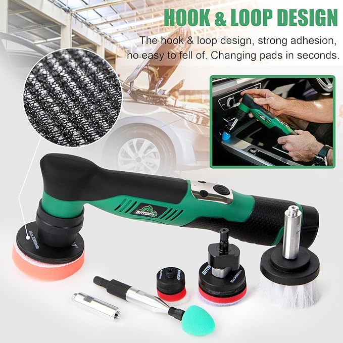 BATOCA S5 Cordless Car Buffer Polisher Sander Dual Action & Rotary Polishing Machine 1/2/3 Inch Polishing Pads for Car Detailing,6 Variable Speeds 2000-5500RPM,Mini Polisher for Car Motorcycle Polish