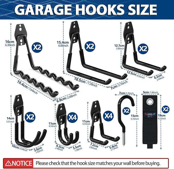 3-H Garage Wall Hooks 20 Pack,Garage Hooks Heavy Duty,Garage Storage Hooks for Hanging and Organizing Garden,Lawn,Yard Tools,Chairs,Ladders,Weed Eater,Shovel,Blower(Black?)