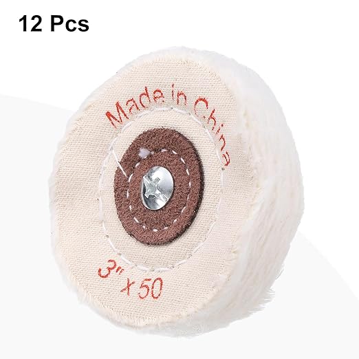 uxcell 3-Inch Buffing Polishing Pad Wheel Cotton with 15/64-inch Handle for Manifold Aluminum Stainless Steel Chrome White 12 Pcs