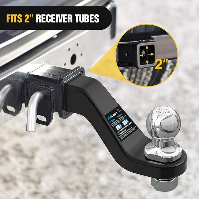 Nilight Forged Trailer Hitch Mount with 2-5/16-Inch Ball Fits 2 Inch Receiver Square 5/8" Hitch Pin Clip 15000 lbs 4" Drop, 1-1/4” Hole, Gloss Black Powder Coat