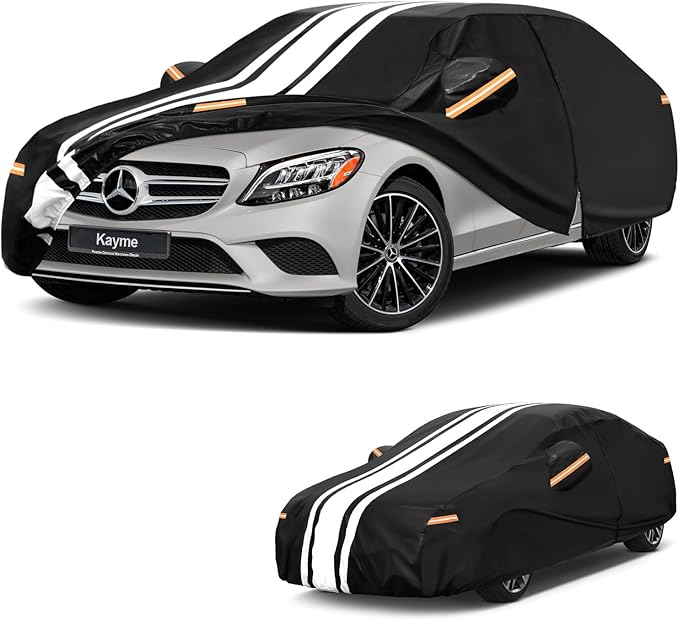 Kayme Mercedes Benz C Class Car Cover Waterproof All Weather, Custom Fit for C300 C350 C400 C450 C63 AMG (2004-2025), Gift with Tape/Towel, Outdoor Full Exterior Cover Rain Snow Sun UV Protection.