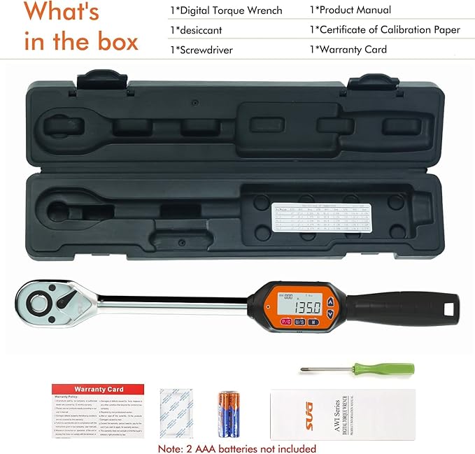 SUG Mini Digital Torque Wrench (1/2-Inch, 2.9-99.6 ft-lbs/4.0-135.0 Nm)