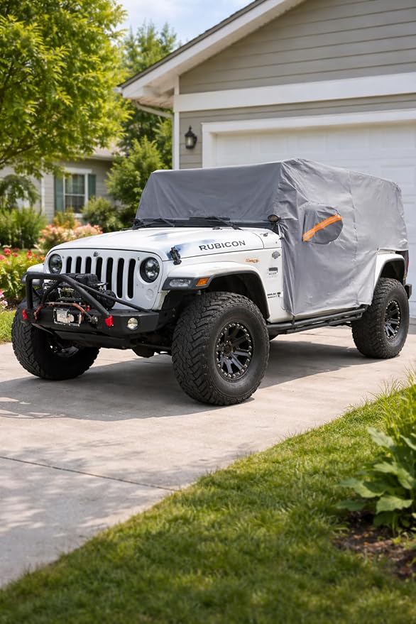 Cab Cover for Jeep Wrangler JK JL 4 Door 2007-2026, Waterproof Wrangler Rain Cover with Driver Door Zipper Soft Inner Liner All Weather Snow Rain UV Protection
