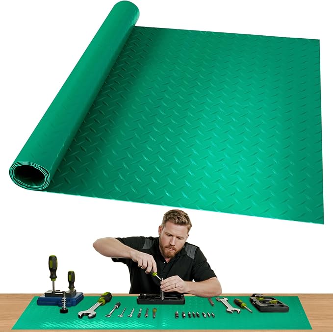 Workbench Mat, Green 16.93" x 47.24" PVC Work Bench Mat with Non-Slip Texture, 2 mm Thick Scratch & Stain Resistant Surface for Painting, Woodworking, Crafting, Projects and Tool Protection