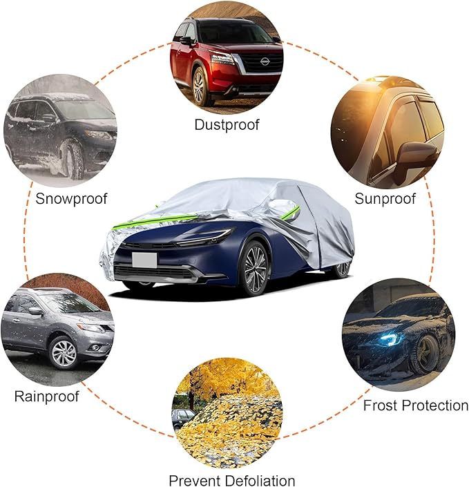 Waterproof Car Covers Replace for 2004-2025 Toyota Prius, 6 Layers Silver All Weather Custom-fit Car Cover with Zipper Door & Windproof Bands for Snow Rain Dust Hail Protection