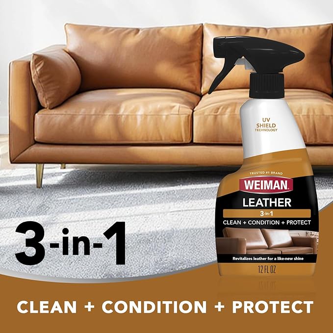 Weiman Leather Cleaner and Conditioner for Furniture - 12 Ounce - 2 Pack - Ultra Violet Protection Help Prevent Cracking or Fading of Leather Couches, Car Seats, Shoes, Purses
