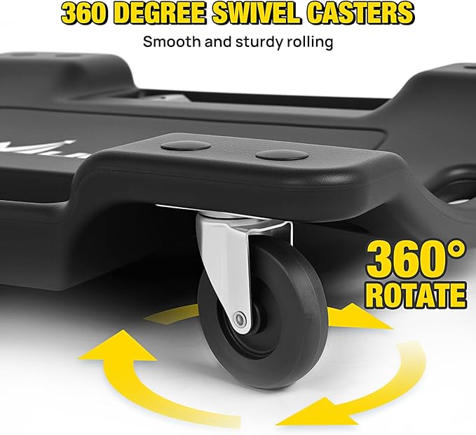 Nilight 40" Mechanic Plastic Creeper -40 Inches Blow-Molded Rolling Garage Cart with Padded Headrest, Dual Tool Trays and 6 Casters, Black