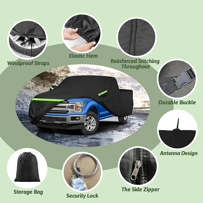 Car Cover for Ford F150 Super Crew Cab 5.5ft Bed, 6 Layers Waterproof All Weather Car Cover with Door Zipper & Cotton Lining for F150 XL/XLT/Lariat/King Ranch/Limited/Platinum/Tremor(5.5ft Bed)
