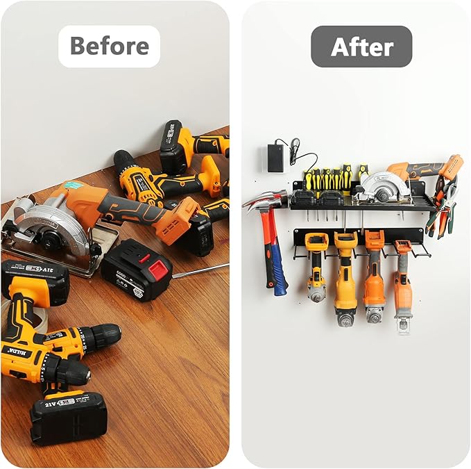 UU-Major Power Tool Organizer for Garage Organization,Drill Holder Wall Mount for Tool Stoarge, Tool Organizers and Garage Storage Shelves for Charging.Heavy Duty With 4 Holders