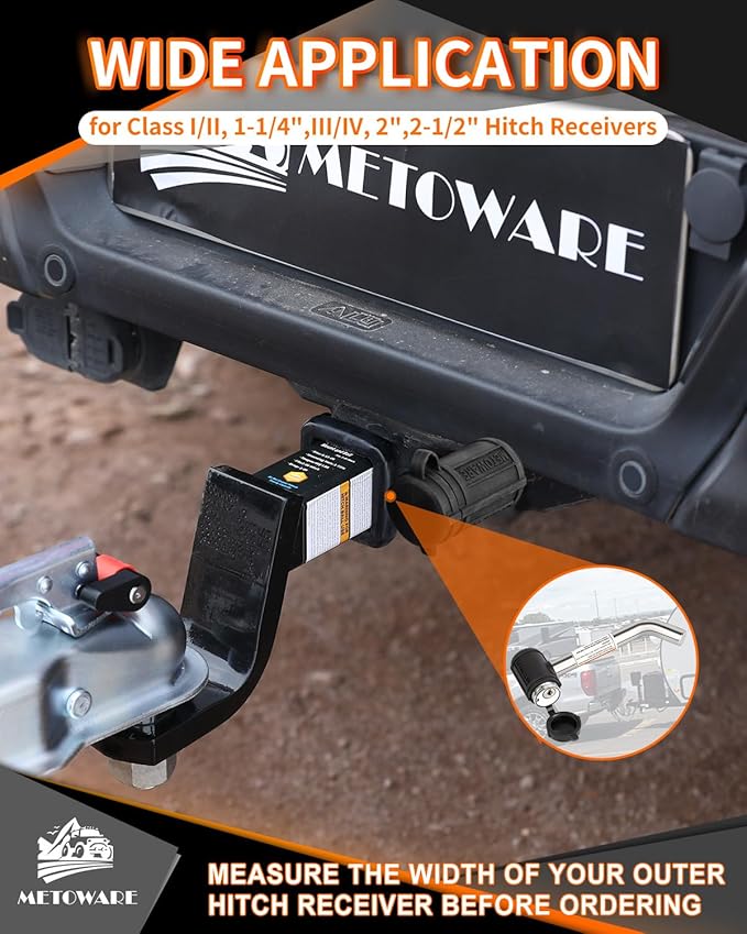 METOWARE Swivel Head Receiver Lock for Class I-IV, 1/2” and 5/8” Dual Bent Pin, Compatible with Most Hitches for Trailer, Truck, Car