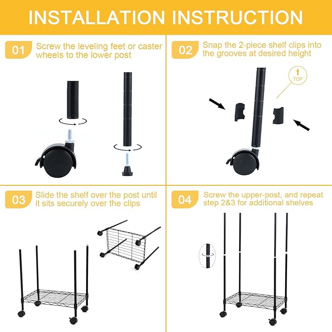 Simple Deluxe Heavy Duty 6-Shelf Shelving, 29.92'' D x 13.98'' W x 71.65'' H Adjustable Wire Shelving with Hanging Hooks and Wheels, Black