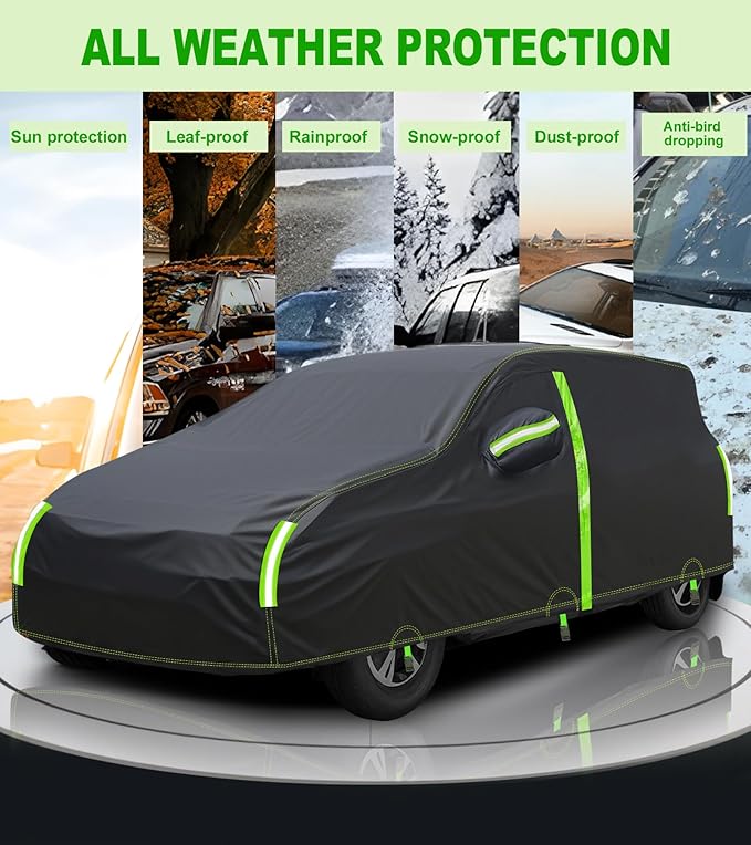 Hatchback Car Cover for Waterproof All Weather Outdoor Car Cover Sun Rain Protection with Zipper Door, Universal Fit Benz SLC, Citroën, Honda,Ford,Renault,Hatchback Up to 163 Inch
