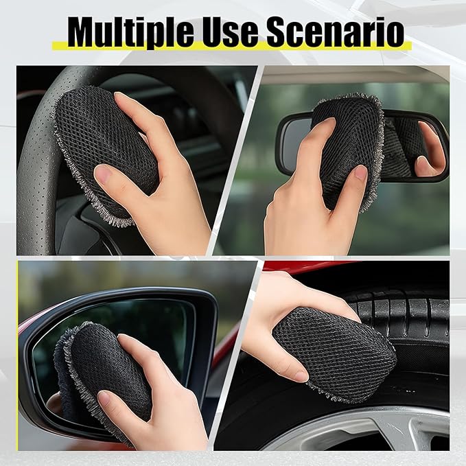 3 PCS Tire Shine Applicator Sponges, Microfiber Tire Brightener Applicator Pad Durable and Reusable Tires Dressing Applicators Pad, Tires Applicator-Pad for Car Detailing Cleaning Sealant Conditioner