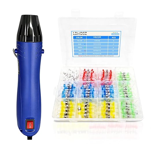 310PCS Solder Seal Wire Connectors Kit with Dual Temp Heat Gun, Heat Shrink Solder Butt Connectors Waterproof Electrical Terminals for Automotive Marine Boat RV Wiring Repair (310, Blue)