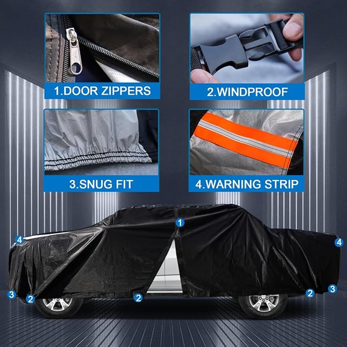 Car Cover Waterproof All Weather, Truck Cover Universal Fit Toyota Tacoma/Tundra, Ford F Series, Chevy Silverado/Colorado, GMC Sierra, Dodge Ram, Nissan Frontier etc, See Chart(Length 243"-250").