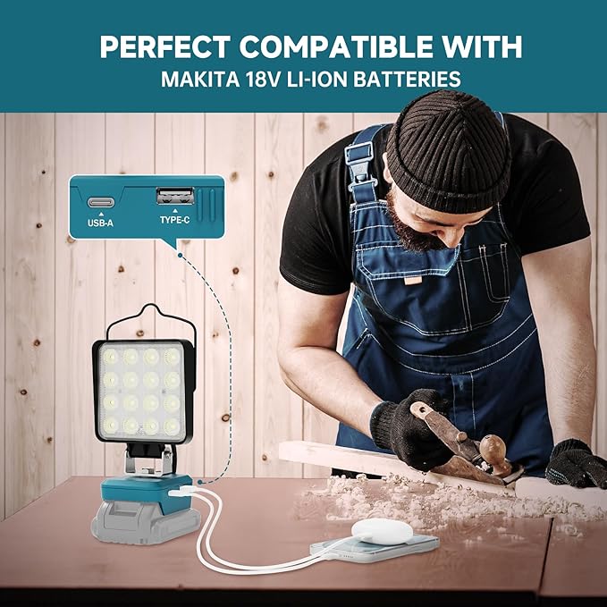 2 PCS LED Work Light for Makita 18V Battery,Battery Light for Makita 18v Tools Portable Outdoors Flood Lighting