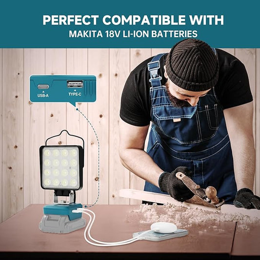 2 PCS LED Work Light for Makita 18V Battery,Battery Light for Makita 18v Tools Portable Outdoors Flood Lighting