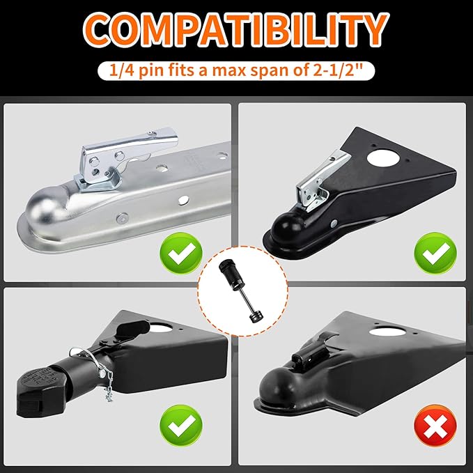 METOWARE Keyed Alike Trailer Hitch Receiver & Coupler Lock Kit fits Class III IV Receiver 5/8" Dia Pin Lock, 1/4” Dia 2-1/2" Trailer Coupler Lock for Latch-Type Couplers Latch-Type Couplers