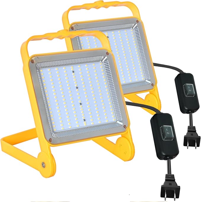 2 Pack LED Temporary Work Light with 10FT 18AWG US Plug Cord,8000LM, Adjustable Lighting Direction – Portable Hanging Work Light for Construction Site, Garage, Workshop, Repair, Indoor/Outdoor Use
