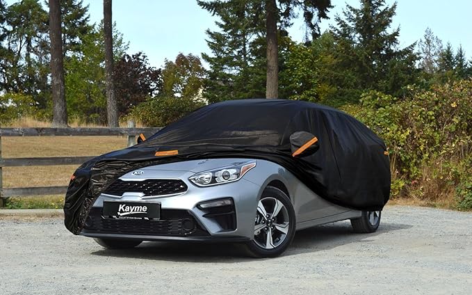 Kayme 7 Layers Car Cover Custom Fit for Kia Forte (2017-2025) Waterproof All Weather for Automobiles, Outdoor Full Cover Rain Sun UV Protection.Black