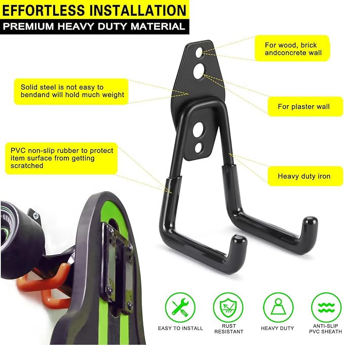 10 Pack Garage Hooks Heavy Duty Storage Organizer Wall Mount Power and Garden Tool Hangers, for Hanging Ladders, Ropes, Hose, Bulk Items