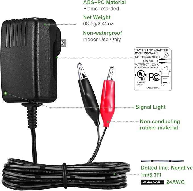 RUSFOL [UL Listed] 6-Volt Battery Charger for Moultrie Battery (Input 100-240V, Output 6V 0.6A)