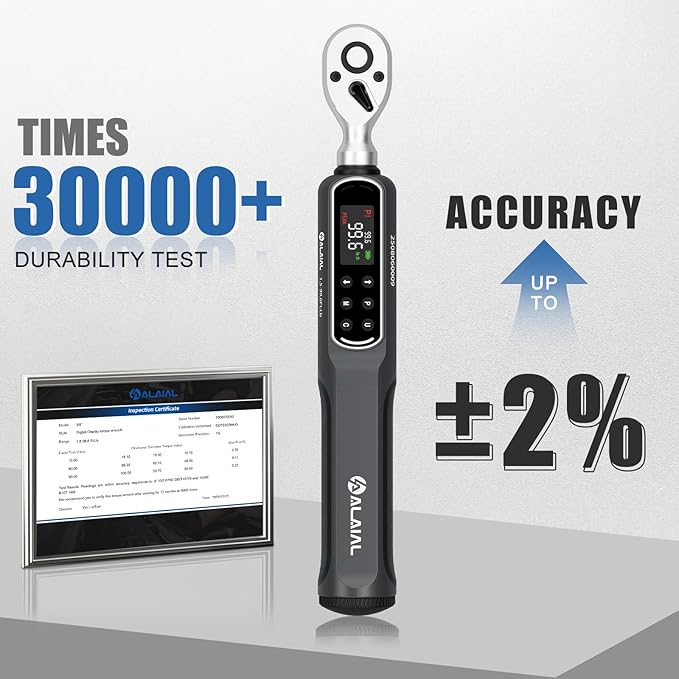 3/8" Digital Torque Wrench 1.5-99.6Ft.Lb/2-135Nm, ±2% Accuracy Electronic Torque Wrench with LED Display, Buzzer & Vibration Alert for Automotive, Car, Motorcycle, Bike Repair, Mechanics, DIY